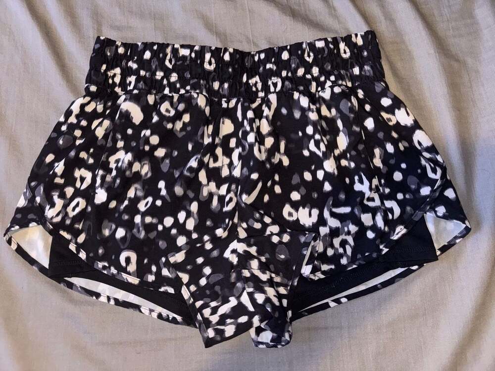 Avia Women's Athletic Running Shorts with Built-in Bike Liner - Black/White Anim